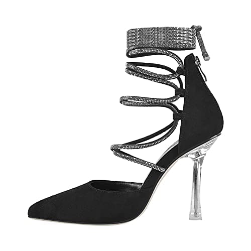 Richéalnini Women's Lace-Up Pointed Toe Stiletto Heels for Wedding & Party — Black