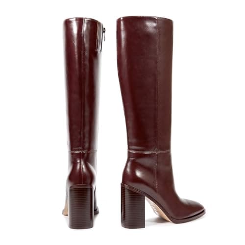 ISNOM Knee High Chunky Heel Zipper Boots for Tall Women
