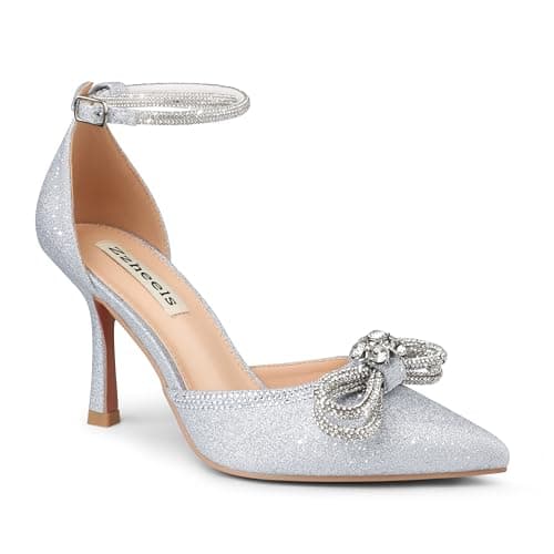 Zzheels Women's Sparkly Rhinestone Stiletto Bridal Party Heels — Silver Glitter