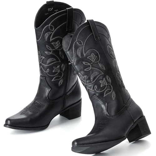 IXU Women's Wide Calf Pointy Toe Mid Calf Western Boots
