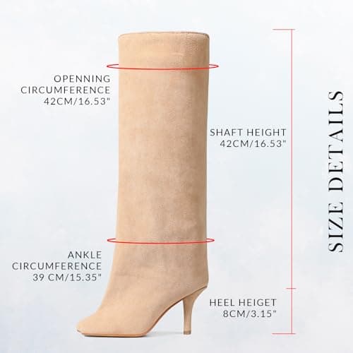 VOMIRA Women's Narrow Calf Nude Suede Knee High Stiletto Boot