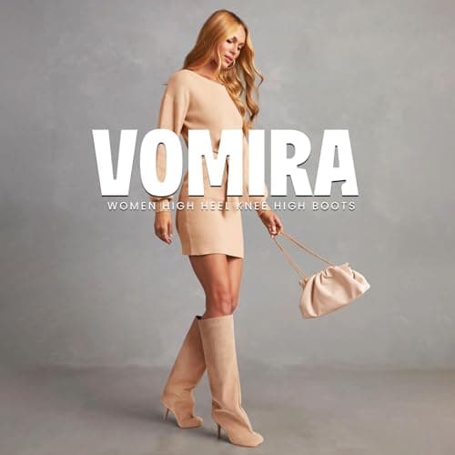 VOMIRA Women's Narrow Calf Nude Suede Knee High Stiletto Boot