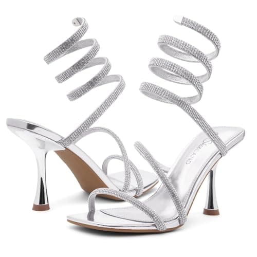 Charming Women's Rhinestone Heel Sandals with Spiral Strap for Party