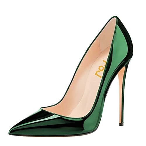 FSJ Women's Stilettos Formal Pointed Toe High Heel Shoes Größe 4-15 US — Green-mirror