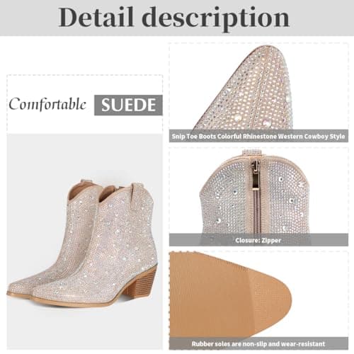 FIFSY Women's Glitter Rhinestone Chunky Heel Ankle Boots…