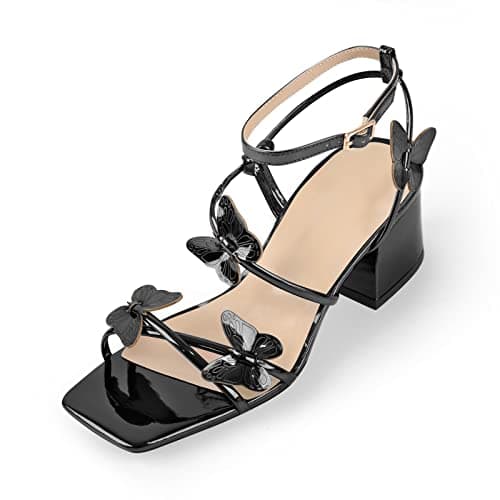 Richealnana Women's Butterfly Crisscross Strap Chunky Heel Sandals