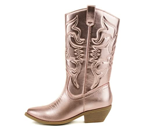All-White Soda Red Knee High Cowboy Boots with Pull-On Tabs — Lt-pink Metallic Pu