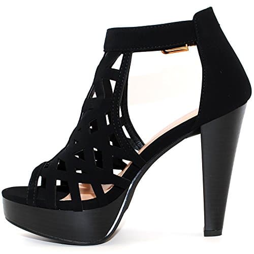 TRENDSUP Open Toe Ankle Strap Stacked Heel Sandal