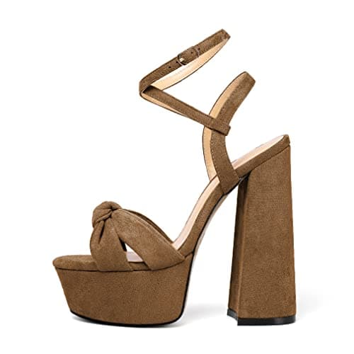 YODEKS Women's Peep Toe Ankle Strap Animal Print Sandals — Suede Brown