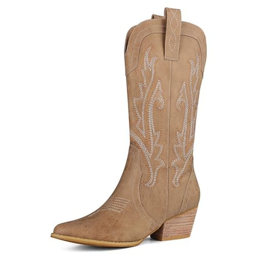 FemFlame Women's Pointed Toe Mid Calf Cowboy Boots