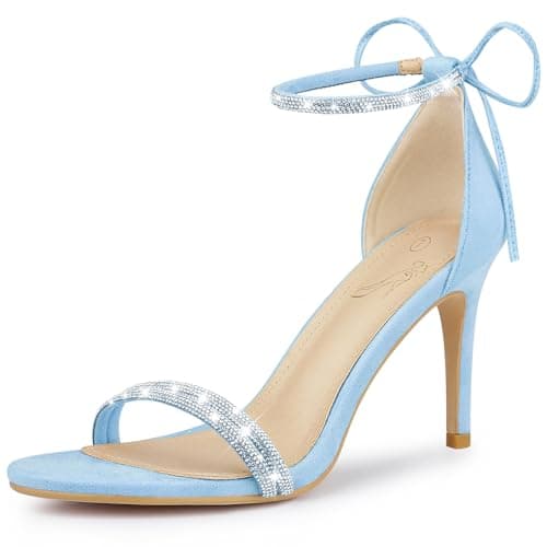 Perphy Rhinestone Ankle Tie Stiletto Heels Sandals — Sky Blue