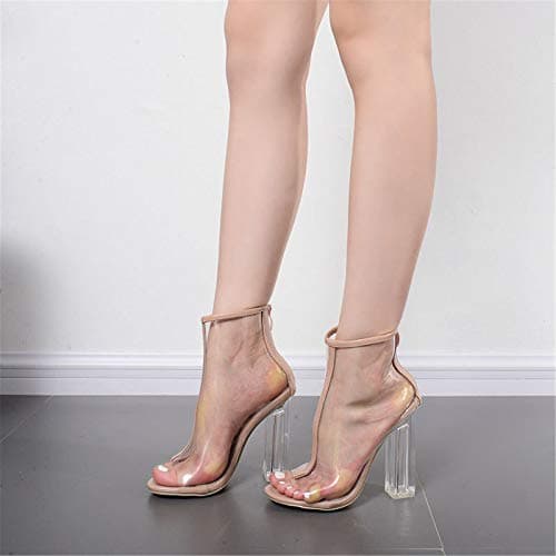 Richealnana Women's Clear Ankle Boots with High Block Heels