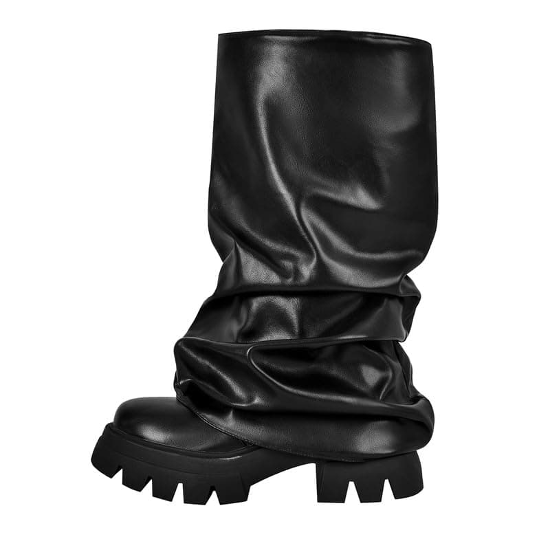 Sexytag Women's Metallic Slouchy Foldover Platform Round Toe Boots — Black