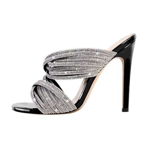 Richealnana Women's Slip-On Rhinestones Stiletto Sandals — Black