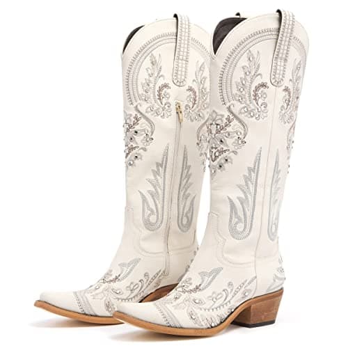 Western Cowboy Boots for Women Embroidered Rhinestones Knee High Boot