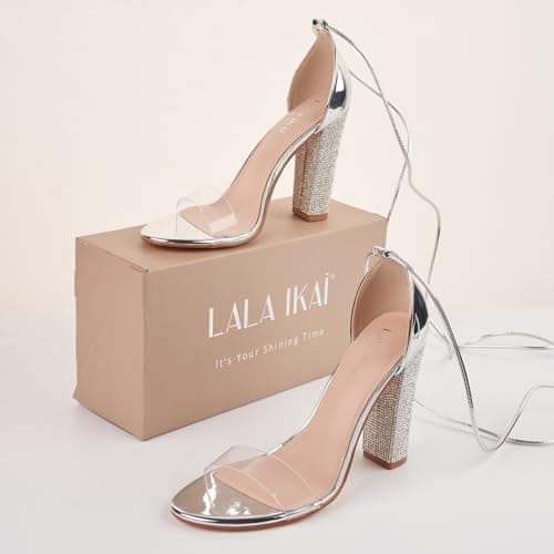 LALA IKAI Chunky Heeled Open Toe Sandals, White, Silver, Gold, Black