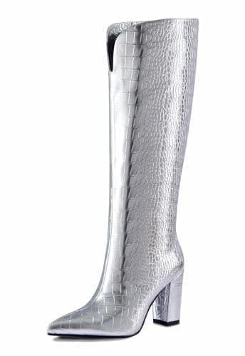 Women's Slim Calf Knee High Boots — 6#silver Crocodile