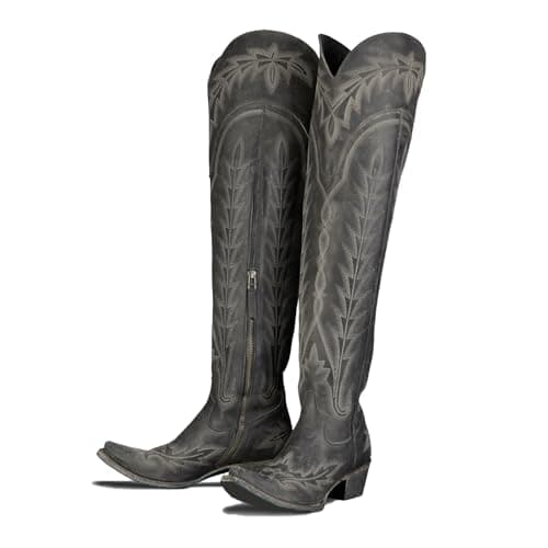 Beautiful Embroidered Cowgirl Boots for Women - Thigh High Western Style Zipper Heel — Black