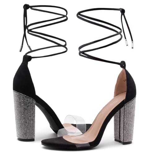 Shoe Land SL-ROSEMMINA Women's Strappy Heeled Rhinestone Sandals for Weddings & Parties
