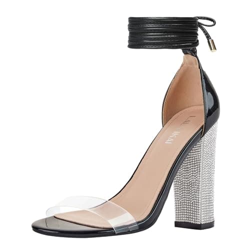 LALA IKAI Chunky Heeled Open Toe Sandals, White, Silver, Gold, Black — 01-black(round Toe)