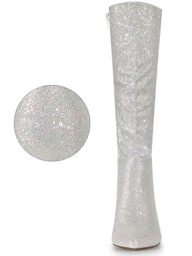 Allegra K Women's Sparkle Pointy Toe Knee High Boots