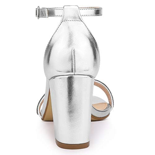 Allegra K Women's Rhinestone Ankle Strap Chunky Heels