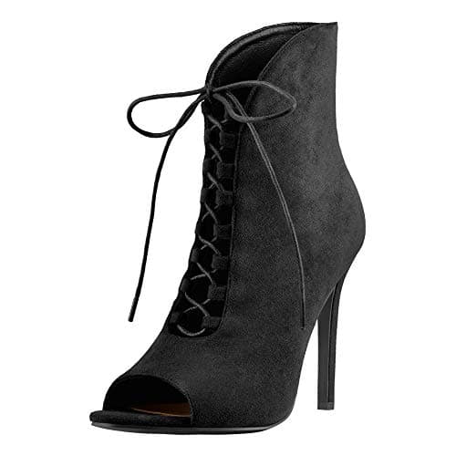 Women's Peep Toe Lace Up Ankle Booties — Black