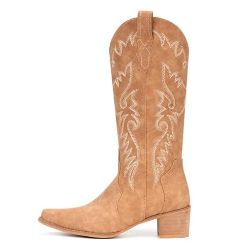 IXU Women's Pointy Toe Mid Calf Western Cowgirl Boots