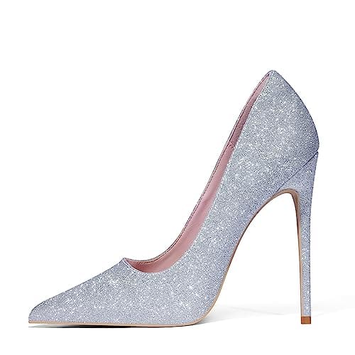 Elisabet Tang Women's Pointed Toe 4.7 inch Stiletto Heels Party Shoes — Glitter Silver