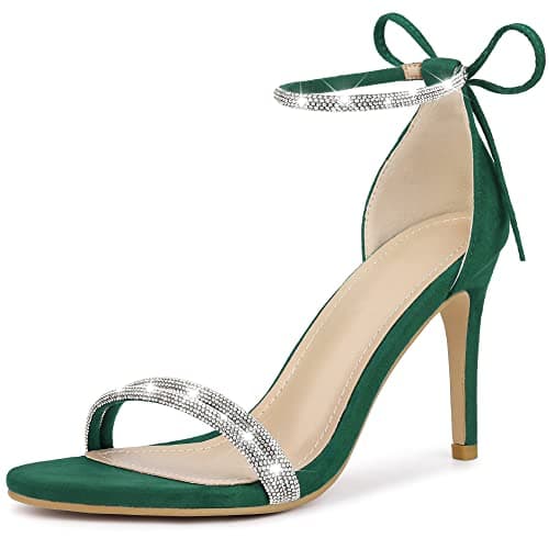 Perphy Rhinestone Ankle Tie Stiletto Heels Sandals — Green