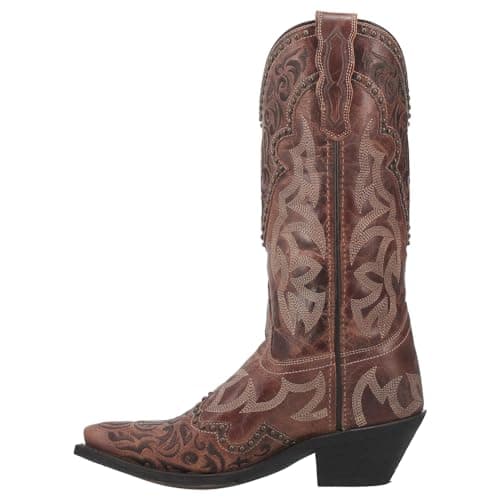 Laredo Women's Braylynn Embroidered Studded Snip Toe Casual Boots - Mid Calf, Low Heel, Brown