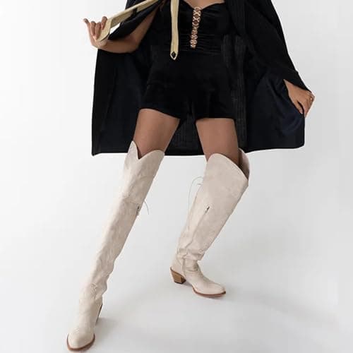 Beautiful Embroidered Cowgirl Boots for Women - Thigh High Western Style Zipper Heel