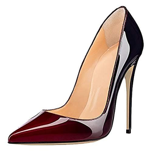 COLETER Women's 4.72 Inch Patent Leather Pointed Toe Wedding Stilettos — 12cm Wine Black