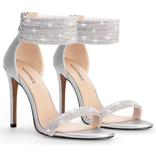 100FIXEO Elegant Rhinestone Heeled Open Toe Wedding Shoes