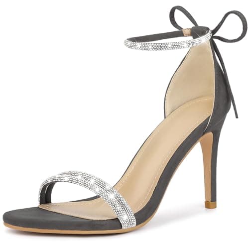 Perphy Rhinestone Ankle Tie Stiletto Heels Sandals — Grey