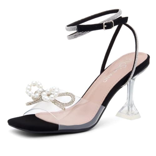 Shoe Land SL-NAOMI Women's Crystal Clear Slingback Heels with Square Open Toe — 2024clearblackpearl