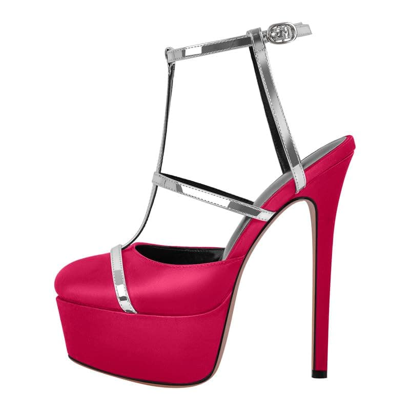 Richealnana Women's Crisscross Ankle Buckle Stilettos — Rose Red-c