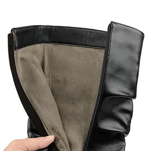 COLETER Women's Knee High Stiletto Buckle Dress Boots with Slouch Zipper