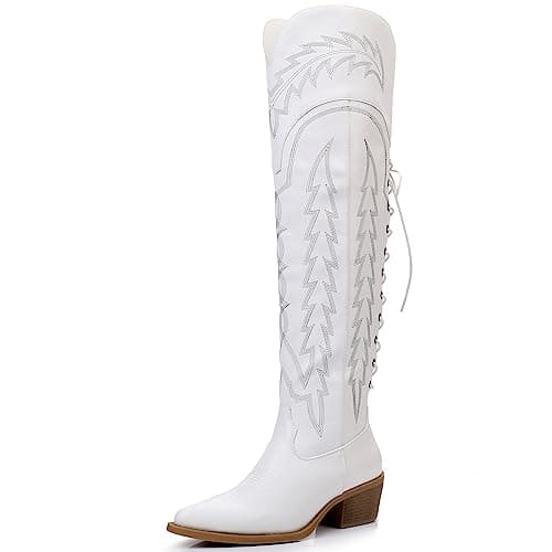 GLOBALWIN Women's Western Thigh High Cowboy Boot Low Heel