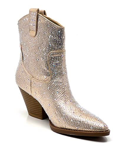 Forever Women's Rhinestone Chunky Ankle Bootie — Champagne Rhinestone-01