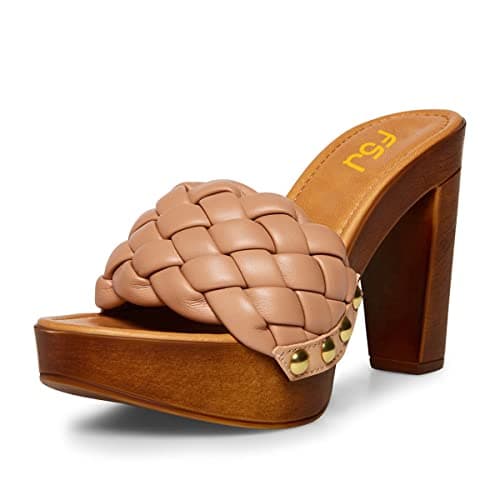 FSJ Women's Braided Chunky Heel Slip On Sandal Size 4-15 US