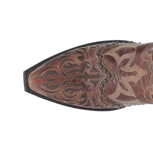 Laredo Women's Braylynn Embroidered Studded Snip Toe Casual Boots - Mid Calf, Low Heel, Brown