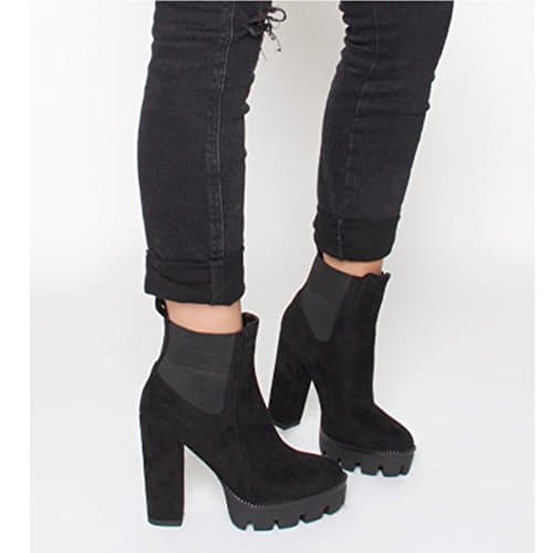 Richealnana Women's Elastic Ankle Booties with Round Toe and Chunky Heel