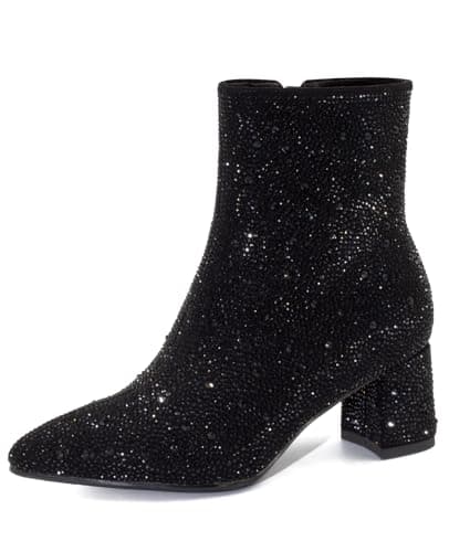 Women's Rhinestone Ankle Boots — Black