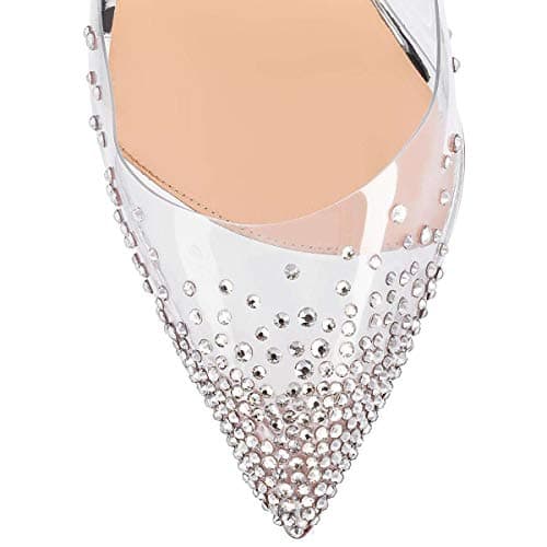 FSJ Women's Studded Pointed Toe Transparent High Heels with Bowknot US 4-15 M