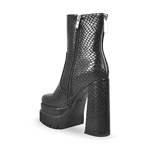 Richealnana Women's Chunky Heel Snake Print Zipper Ankle Boots