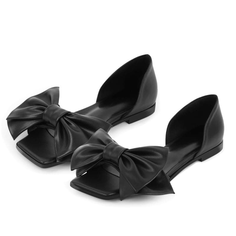 Richealnana Women's Square Toe Bow Flat Sandals