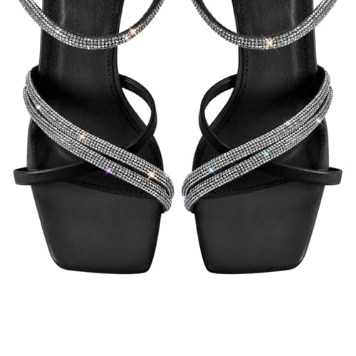 Richealnana Women's Ankle Strap Sandals with Shining Straps and Square Toe