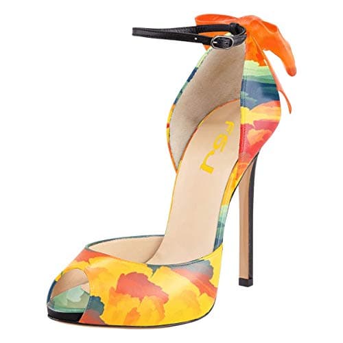 FSJ Women's Bridal Stiletto Heels with Ankle Straps and Buckle Size 4-15 US — Watercolor