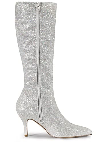 Allegra K Women's Sparkle Pointy Toe Knee High Boots